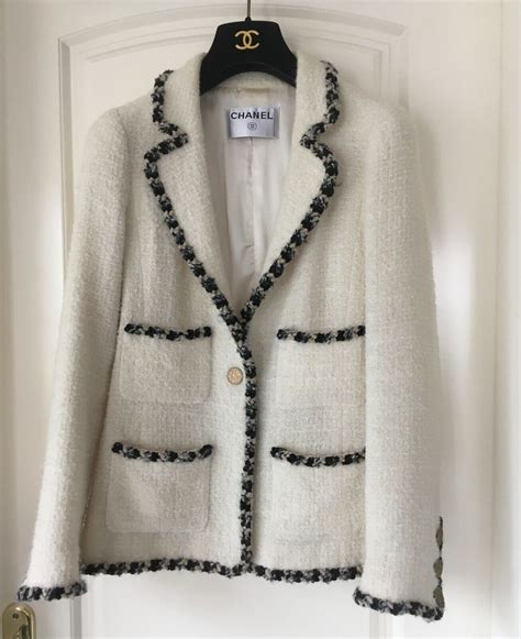 white tweed chanel jacket|chanel tweed jacket cost.